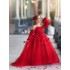 Princess Red Weddings Flower Girl Dresses Sheer Jewel Ball Gown Kids Birthday Party Gowns Off The Shoulder Formal Kid Dress