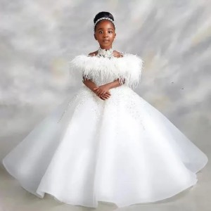 Puffy Tulle Lace Ball Gown Flower Girl Dresses Princess Illusion Girl Wedding Party Dress Birthday Gown BC16615
