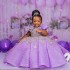 2024 Purple Luxury Flower Girl Dresses Short Sleeves Rehinestones Ball Gown Princess Flowergirl Gowns Satin Little Kids Birthday Party Gowns F141
