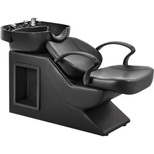 Shampoo Bowl and Chair Set for Salon Hair Washing Station for Hair Stylist ABS Shampoo Bowl Sink Chair with Side Store Compartment for Spa Beauty Barbershop Black