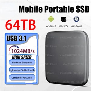 Portable SSD 1TB High-speed Mobile Solid State Drive 64TB External Storage Decives Type-C USB 3.1 Hard Disks for Laptops