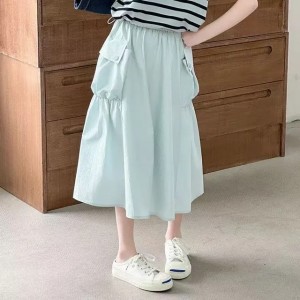 D343 Girls' skirts 2025 new style girls summer striped Polo shirt fashion skirt two-piece suit trendy