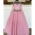 Buyers' PicksPink Chiffon Pageant Dress for Teens Juniors 2025 Cape High Neck Bling Crystals Long Formal Event Party Gown for Little Girl Zipper rosie White