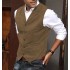 Rustic Groom Vests For Wedding Party Brown Wool Herringbone Tweed Party Attire Slim Fit Mens Suit Vest Prom Waistcoat Dress (As pictures)