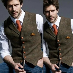 Fashion Bristh Groom Vests Country Wedding Wool Tweed Vest Slim Fit Men's Suit Vest Dress Coat Dress Waistcoat Farm Country B498 (As pictures)