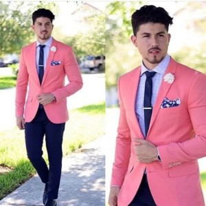 Buyers' PicksHigh Quality Two Buttons Pink Groom Tuxedos Groomsmen Notch Lapel Best Man Blazer Mens Wedding Suits (Jacket+Pants+Tie) D:38