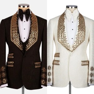 Buyers' PicksLuxury Wedding Suits Jacquard Beaded Rhinestone 1 Piece Set Coat Shawl Lapel Exquisite Men Tuxedos One Button Formal Groom Tuxedo Suit Customized