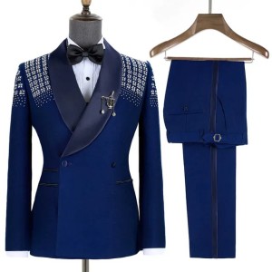 Buyers' PicksLuxury Men Suits 2 Piece Set Jacket Pants Shawl Lapel Wedding Tuxedos Double Breasted Party Event Groom Tuxedo suit Customized