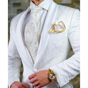 Latest Design Groom Tuxedos Side Vent White Paisley Shawl Lapel Wedding Clothes Men Party Prom Suits Coat Trouses Sets K 82