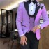 Brand New lavender Groom Tuxedos With Black Peak Lapel Groomsman Wedding 3 Piece Suit Popular Men Business Jacket Blazer(Jacket+Pants+Tie+Vest) 69