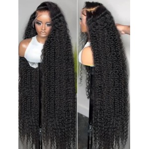 Brazilian Water Curly Glueless Wear and Go Loose Deep Wave 13x4 HD Lace Frontal Wig 30 40 Inch 13x6 HD Simulation Human Hair Wig Preplucked Natural Hairline (HD Lace Frontal Wig)