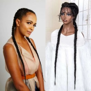 13*1 Lace Front Lace Head With 180% Density Long Hand-Woven 2-Strand Braid Wig Style Fashion Suitable For Women's Daily Wear