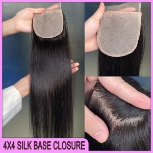 Glamorous 100% Raw Virgin Human Hair 4x4 Silk Base Closure 1 Piece Natural Color Silky Straight Hair Extension