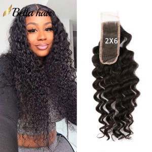 SALE HD Swiss 2x6 Lace Closure Body Wave Remy Human Hair Wavy Lace Closures with Baby Hair Free Part Silky Straight Curl Deep Waves Natural Look (Natural Color)