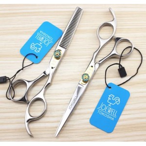 JOEWELL 6.0 inch silver handle hair cutting/ thinning hair scissors with gemstone 6CR professional barber tool