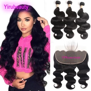 Malaysian Unprocessed Human Hair Wholesale 3 Bundles With 13x6 Lace Frontal Pre Plucked Body Wave 4 Pieces One Set (Natural Color)