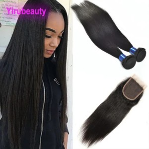 Peruvian Silky Straight Hair Natural Color 2 Bundles With Lace Closure 100% Unprocessed Human Hair extensions Weaves With 4X4 Closure (Natural Color)