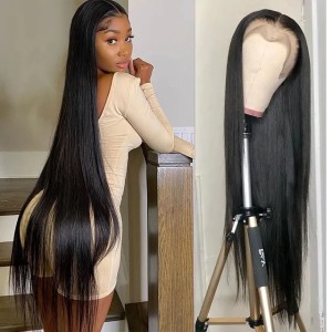34 Inch Straight Lace Front Brazilian Wigs For Women 13x4 Short Bob Full Hd Transparent Synthetic Hair Wig (HD Lace Frontal Wig)