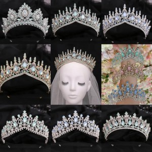Buyers' PicksBridal Tiara Headpieces 2024 Vintage Baroque Pageant Hairband Crystals Crown Headwear Quinceanera Quince Lady Hairstyle Wedding Queen Hairpins Green Blue Pink