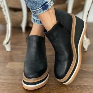 Fashion Women Short Boots Round Toe High Top Platform Wedges Retro Booties Soft Leather Zipper Comfortable Ankle Boots for Woman 220818 (Size Size Guide)