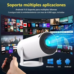 Android 13 HY300 Pro Portable LED Projector - 4K Ultra HD, Wi-Fi 6, 180 ANSI Lumens, 130 Inch Display, Bluetooth 5.0 for Home Cinema Experience