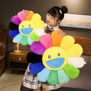 Rainbow Sunflower Plush Cushion Cute Smile Flower Pillow Sunflower Stuffed Soft Office Sleeping Back Cushion Sofa DecorationsXJ240821