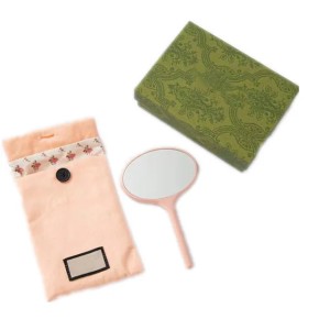 Designer pink handheld makeup mirror+storage bag set portable and cute small mirror Girl grooming tools