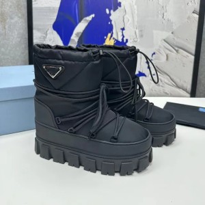High version triangular logo, increased thickness, nylon fabric, shrink strap, down boots, warm and non slip women's snow boots