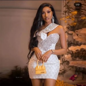 Silver Glitter Sexy Luxury Homecoming Party Dress One Shoulder Appliques Sequins Sparkly Short Mini Length Women Evening Cocktail Gowns Plus Size (Size Size Guide)