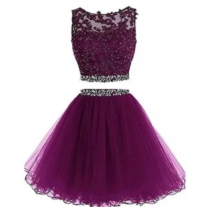 Two Pieces Short Prom Homecoming Dresses 2021 A Line Tulle Beaded Crystals Appliques Graduation Cocktail Party Gown QC1303 (Size Size Guide)