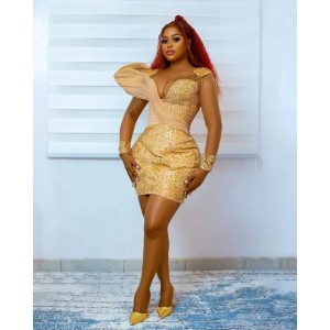 Sparkle homecoming Gold Cocktail Dresses Woman Party Night Sequined Sexy V Neck Plus Size formales Short Prom Gowns vestidos de fiesta (Size Size Guide)