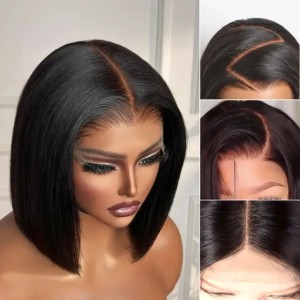 100% Really Human Wigs 30 Inch 13X4 Lace Closure Wigs for Women Black Bob Hair 280% Density 13x4 Lace Frontal Human Hair Wig Transparent Free Style Human Glueless Hair Wig