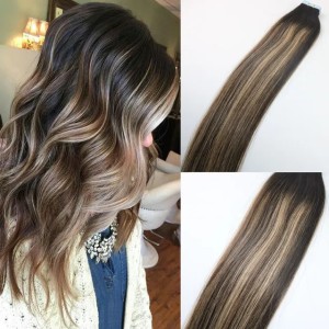 100gram Colored #2#3#27 Blonde Highlight Ombre Hair Balayage Skin Weft Seamless Brazilian Virgin Hair Extensions Tape in Hair Extensions