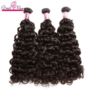 Greatremy Water Wave Brazilian Hair Extension Burmese Curly 100% Unprocessed Virgin Human Hair Bundles 3PCS/Lot Dyeable Ocean Hair Weave Weft Strong Weft Long Hair (Natural Color)