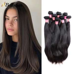Full Head Indian Remy Human Hair Bundles Extensions Virgin Hair Quick Weave Sleek Straight Bella Hair Hairstyles Factory Supplier Wholesale 10 PCS Black Girl Magic (Natural Color)