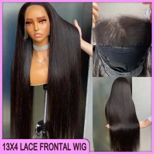 Glamorous 100% Raw Human Hair 13x4 HD Lace Frontal Wig 32 Inch Brazilian Indian Silky Straight 18 20 22 24 26 28 30inches (Natural Color)