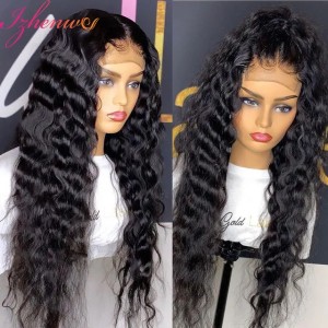 HD Transparent Frontal Loose Deep Wave Brazilian 5X5 Lace Closure Wig Seamless Natural 13X6 Human Hair Synthetic Hair Wigs For Black Women (Natural Color)