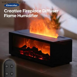 Humidifiers Colorful Flame Fireplace Aroma Diffuser 150ml Waterless Auto-Off Air Humidifier with Timer Remote Control for Home Bedroom Gift J241119