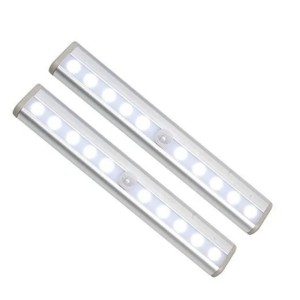 Motion Sensor Night Lights 10 LED Rechargeable Stick On Anywhere Magnetic LED light Bar for Under Cabinet Closet Hallway Stairway (Emitting Warm White)
