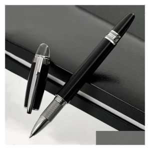 wholesale Ballpoint Pens Wholesale Luxury Monte Black Resin And Crystal Star Top Rollerball Pen Office School Writing Fountain With Serial Numbe Dhjcv (Ink Black)