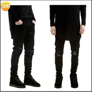 Denim high street fashion brand pure black slim fit small foot elastic jeans mens slim fit 230131 (Size Size Guide)