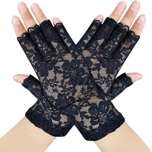Sun protection fingerless bridal lace half finger gloves women's short floral gloves for wedding opera Tea Party
