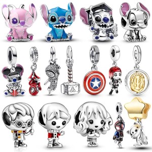 Charms 925 Silver Pink and Blue Stitch Charm Beads Fit Bracelet Bangle Necklace For Women Luxury Jewelry Party Christmas Gifts