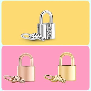 Padlock and Key Dangle Charm 925 Sterling Silver For Women designer jewelry Bracelet Making Rose Gold Charms with Retail Box Free Shipping Gift Wholesale