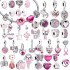 925 Sterling Silver New Genuine Pink Original Charm Love Potion Murano Glass Heart-shaped Pendant Beads Suitable for Bracelets, Jewelry Free Shipping