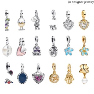 Designer charm, charm for bracelet, 925 sterling silver charm, suitable for original bracelet charm, heart-shaped 2-in-1 gold silver birthday cake bracelet charm