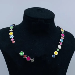 Luxurious Candy Colorful Crystal Zircon Letter Flower Necklace Bracelet Light Luxury High Grade Love Rainbow Neck Chain Women Jewelry wedding Party Gift Wholesale (Mixed Colors)