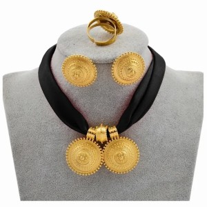 Anniyo DIY Rope Chain Ethiopian Jewelry Set Gold Color Eritrea Ethnic Style Habesha Pendant Earrings Ring #217106 201222