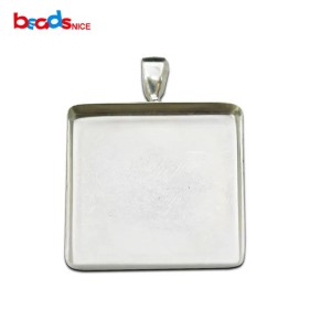 Beadsnice 925 Sterling Silver Square Pendant Base fit 25mm Cabochon Bezel Setting for DIY Jewelry Making ID26726