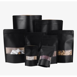 wholesale Kraft Paper Bag With Frosted Window Three Layer Black Color, Moisture-proof Zipper/heat seal 10 size in total mini order quantity 100pcs free gift of 1 heat seal machine